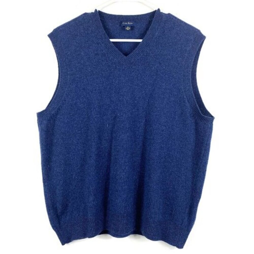 VTG Club Room Navy Blue Lambswool Sweater Vest Preppy Academia SzLarge